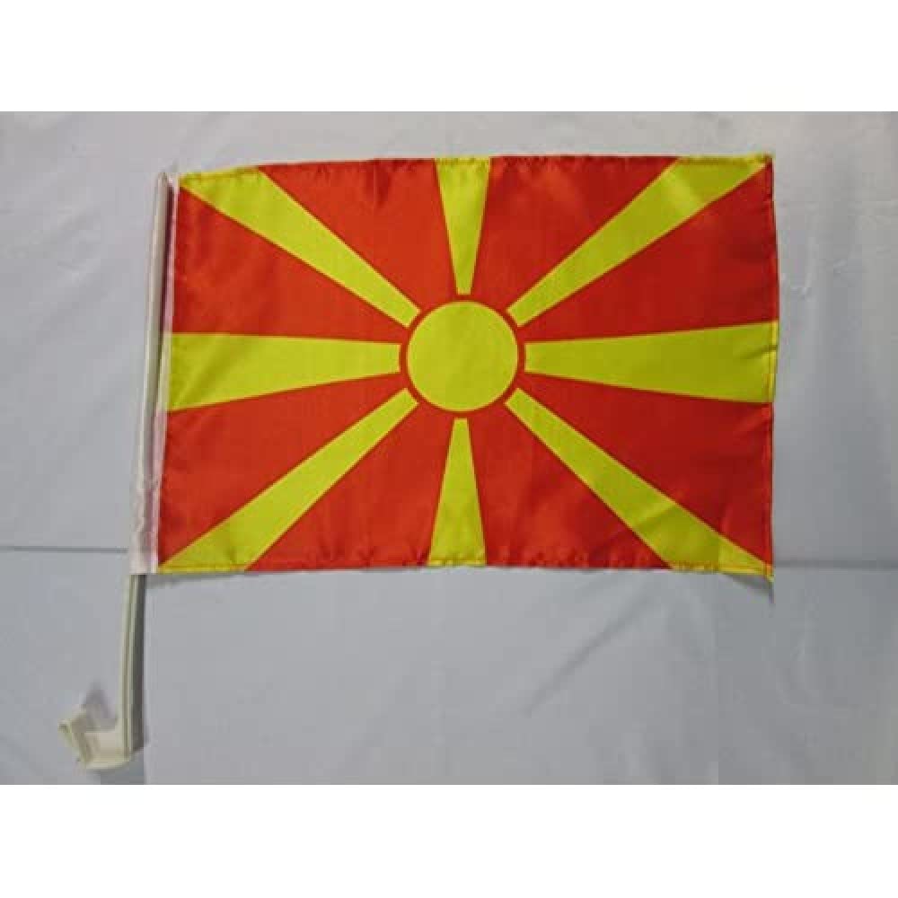 Macedonia Car Flag 18'' x 12'' - Macedonian Car flags 30 x 45cm - Banner 18x12 INCHES PLASTIC STICK - AZ FLAG — image 1
