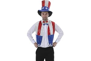 ReneeCho Uncle Sam Sequin Vest Costume 4th July, Patriotic Fancy Dress Vest Set American Independence Day with Vest Hat Bowtie