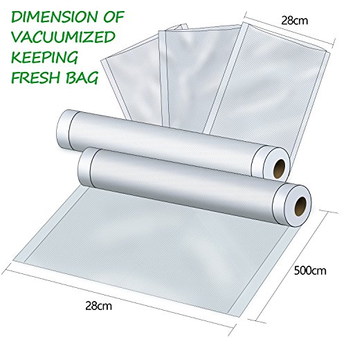 Vacuum Sealer Bags, AUKUYEE Vacuum Sealer Rolls Sous vide Bags Commercial Grade Plastic, BPA Free for Food Storage & Seal Food saver Sous Vide Cooking 2-Pack 28X500cm