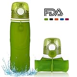 MyFriday Collapsible Water Bottle, Silicone Leak Proof Valve, Medical Grade, BPA Free, 26 oz, 750 mL, Army Green