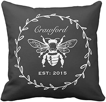 Kjalioeig Throw Cushion Pillow Covers Vintage Black Honey Bee Laurel Honeycomb Monogram Wedding (Two Sides) Comfortable material Size: 18x18 Inch Pillowcase For Bed Chair Car Sofa