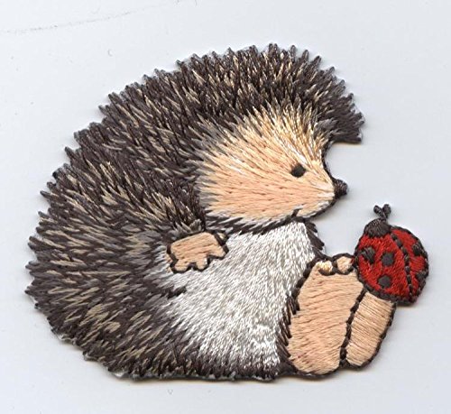 Hedgehog with Ladybug Iron on Embroidered Patch