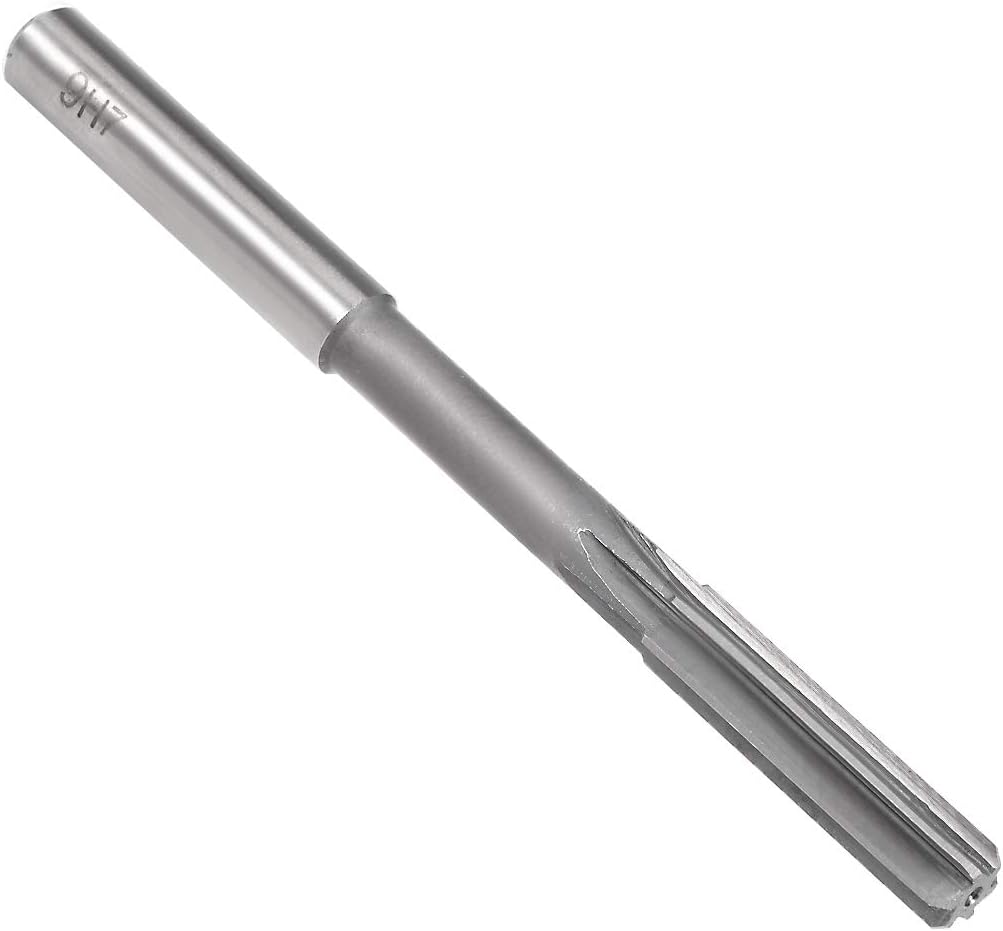 sourcing map Chucking Reamer 9mm, H7 HSS Lathe Machine Reamer 6 Straight Flutes, Round Shank Milling Cutting Tool