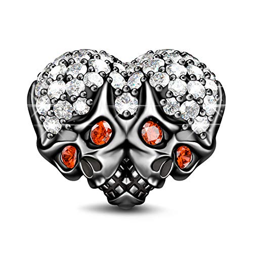 GNOCE Women's Skull Charm for Bracelets 925 Silver Charm Bracelets Charm for Women fit US European Bracelets Necklaces (Black Heart)