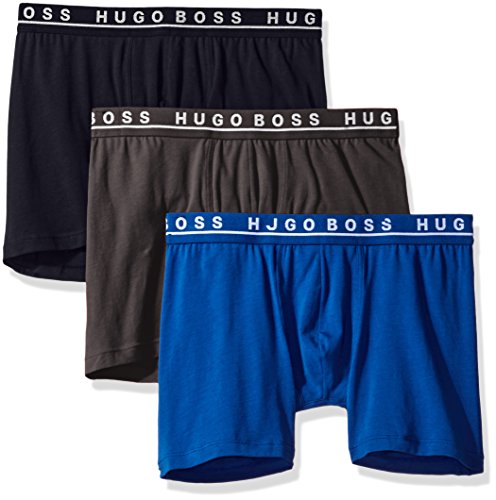 BOSS HUGO BOSS Men's Cotton Stretch Boxer Brief, Pack of 3, True Blue/Sky Captain/Forged Iron, Medium