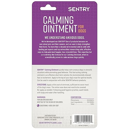 SENTRY CALMING OINTMENT FOR DOGS, FAST-ACTING PHEROMONE SOLUTION TO REDUCE STRESS FOR ANXIOUS DOGS, 1.5 OZ