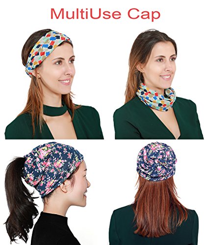 DancMolly Print Flower Head Cap Cancer Hats Beanie Stretch Casual Turbans for Women (Black 2)