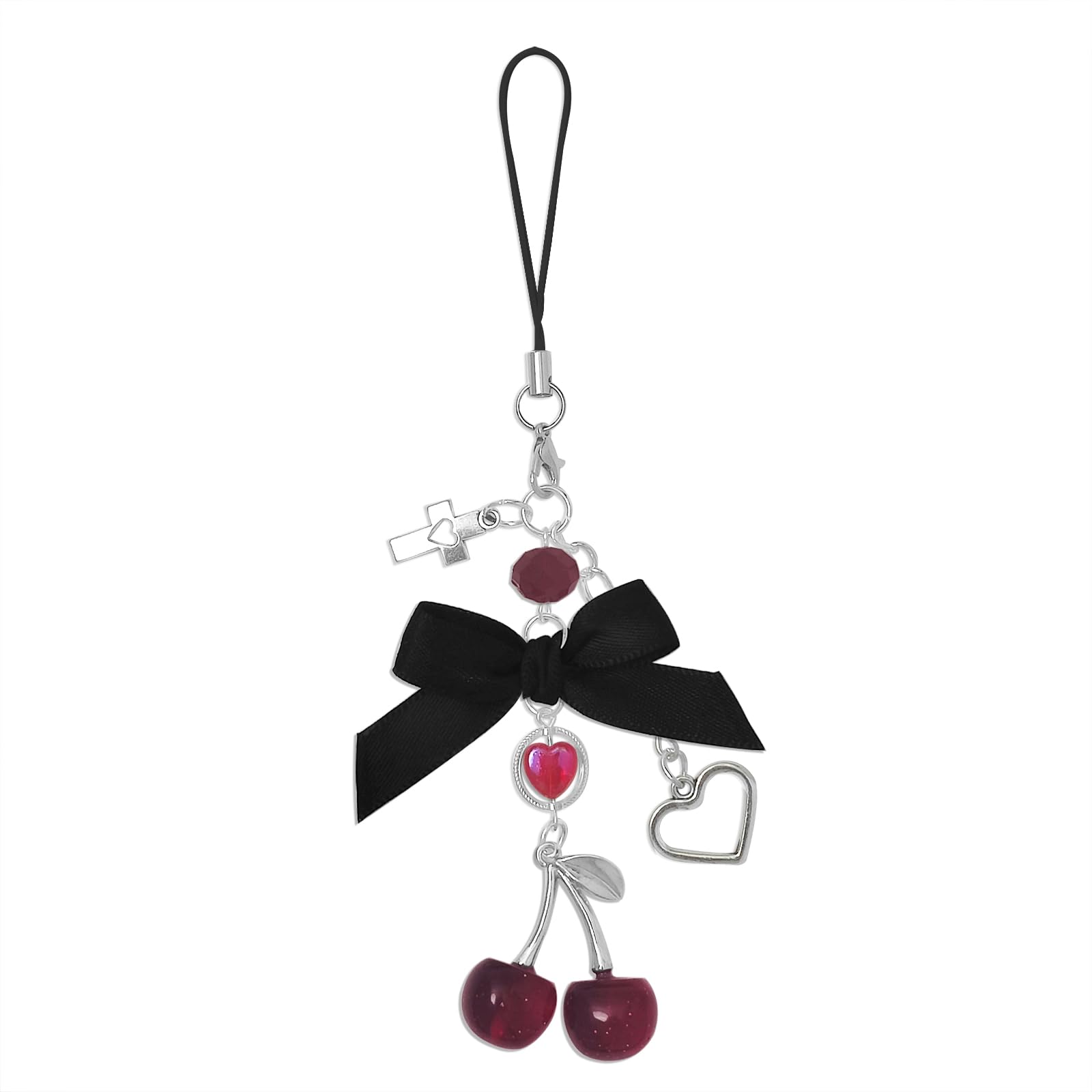 Nalefow Phone Charms Strap Cute Cherry CellPhone Straps Aesthetic Pink Red Black BlueCherry Phone Chain for Camera Keychain Bag Pendant Decor Gift (Red)