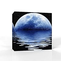 Canvas Wall Art - Moon Illuminating The Blue Ocean - Canvas Prints Home Artwork Decoration for Living Room,Bedroom - 12x12 inches