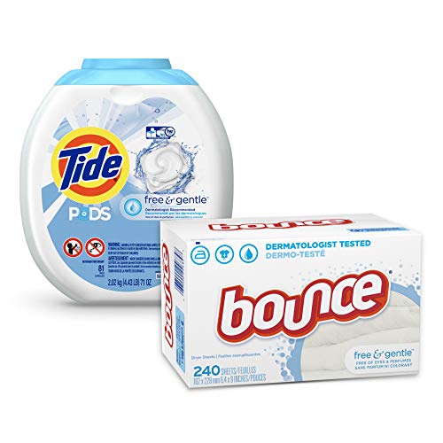 Tide Pods He Turbo Laundry Detergent Pacs Tub, Free and Gentle, 81 Count with Dryer Sheets Free