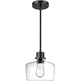 Emak Modern Black Pendant Lights, 8 Inch Kitchen Pendant Lighting Over Island with Clear Glass Shade, Farmhouse Hanging Light
