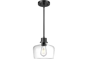 Emak Modern Black Pendant Lights, 8 Inch Kitchen Pendant Lighting Over Island with Clear Glass Shade, Farmhouse Hanging Lights for Kitchen, Bathroom, Bedroom, Dining Room, PL122-BK-CG
