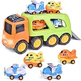 Friction Powered Car Toy Trucks with Lights and Sounds, Includes 4 Mini Cars for Kids