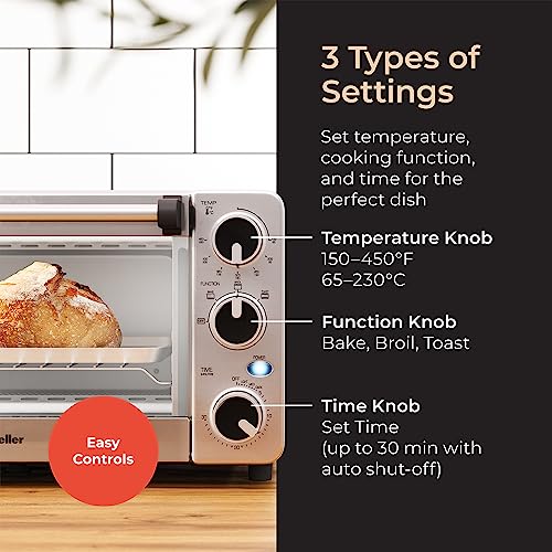 Mueller Toaster Oven with 30 Minute Timer Toast Bake Broiler Settings, Stainless Steel