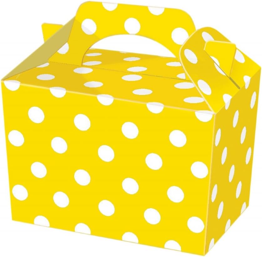 Lotus 50 x Polka Dots Spotty Design Children/Kids Party Boxes Carry Food Meal Fun Picnic Birthday Wedding Favour/Baby Shower Party Halloween Trick or Treat Box Loot Bag (Yellow)