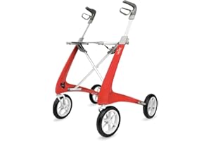 byACRE Carbon Ultralight Rollator Walker with Organizer Bag, Red, Regular Track