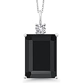 Gem Stone King 925 Sterling Silver Gemstone Birthstone and White Created sapphire Pendant Necklace for Women | Emerald Cut 18X13MM and Round 4MM | With 18 Inch Chain | Fine Jewelry for Her Mom Wife