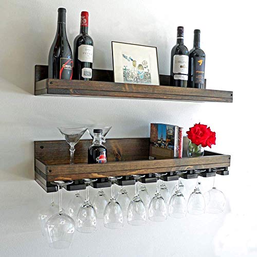 Rustic Wine Rack Shelf and Hanging Stemware Glass Holder (Set)
