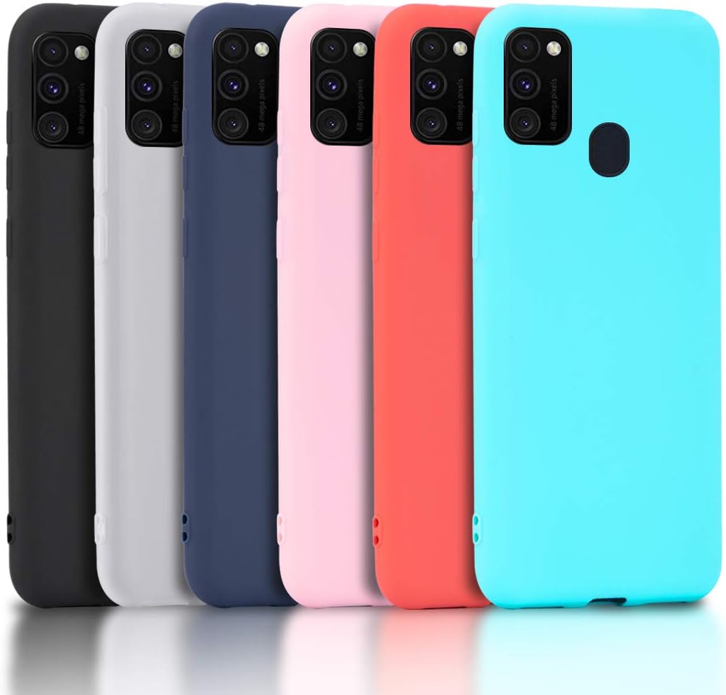 Oududianzi - 6x Case for Samsung Galaxy M21 / Samsung Galaxy M30s, Solid Color Soft Cover in TPU Silicone Ultra-Thin Ultra-Light Candy Shell [ Black + Red + Dark Blue + Pink + Mint Green + Translucent ]