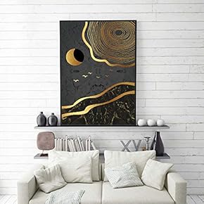 Framed Canvas Home Artwork Decoration Golden Abstract Style Canvas Wall Art for Living Room, Bedroom - 16x24 inches