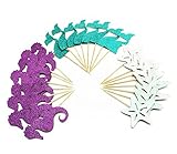 VEHIRIN 24 Pieces Mermaid Theme Glitter Cupcake Topper Cake Picks Decoration for Baby Shower Birthday Party Favors, Mermaid Tail, Seahorse and Starfish Food Picks