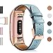Mornex Leather Band Compatible with Fitbit Charge 3/ Charge 4, Replacement Genuine Leather Bands for Women Men(Royal Gold Connector & Blue)