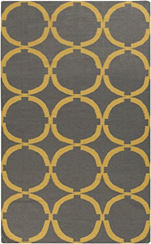 Download 2' x 3' Coupled Circles Goldenrod and Slate Gray Reversible Wool Area Throw Rug