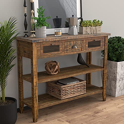 COZAYH 42” Vintage Farmhouse Console Table, Warm Brown Industrial