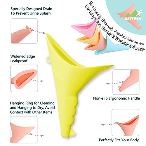 MattiSam Portable Female Urination Device, Discreet Reusable Urinal Funnel | Free Carrying Case, Disposable Urine Bags | Lets You Pee Standing Up, Leakproof, Ideal for Camping, Outdoor, Pregnant Women