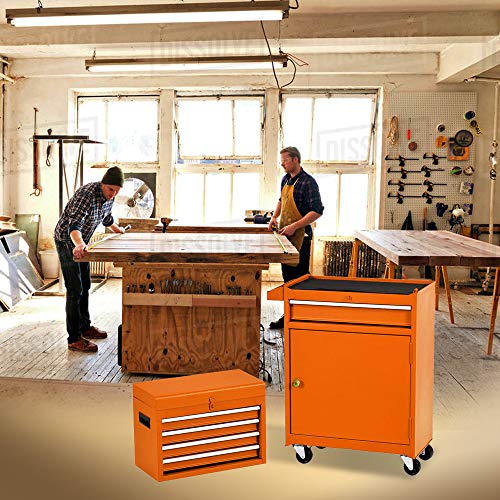 Removable Tool Chest,5-Drawers Tool BOX,Tool Chest with Wheels (2PCS Lockable) and Drawers,Tool Storage with Tray and Cabinet,Organizer(Orange)