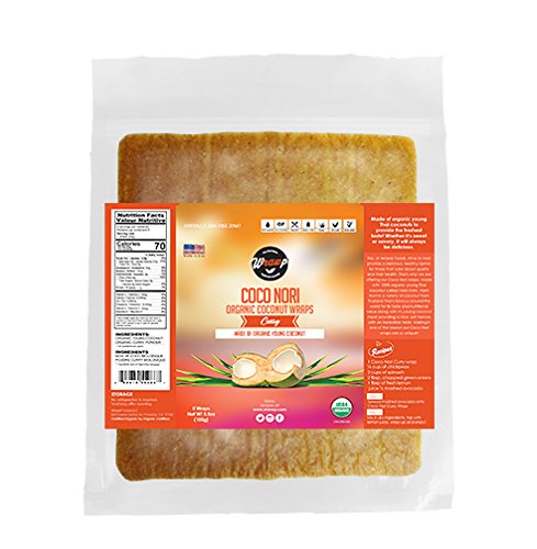 Organic Coconut Wraps, Coco Nori Curry (Raw, Vegan, Paleo, Gluten Free wraps) Made from young Thai Coconuts (4 Pack)