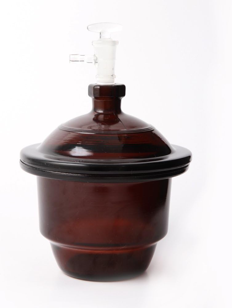 210mm Amber Glass Vacuum Desiccator Desiccator with Ground-in Stopcock and Porcelain Plate.
