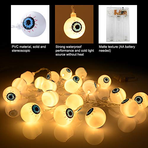 Elitlife Halloween String Lights, 20 LEDs 10.8ft LED Ghost Eyes Ball Fairy String Lights Battery Operated for Festival Party Halloween Decorations Indoor Outdoor Use (Warm White)