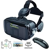 VR Headset 3D Glasses with VR Controller Remote 120° FOV, Anti-Blue-Light Lenses, Stereo Headset, for All Smartphones with Length Below 6.3 inch Such as iPhone & Samsung HTC HP LG etc.
