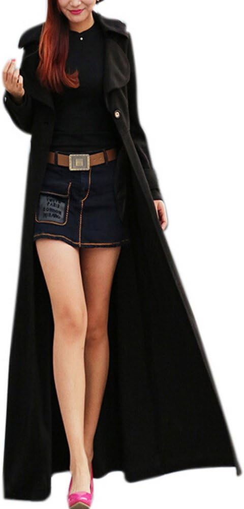 Allbebe Women's Winter Thicken Elegant Slim Long Wool Blend Maxi Trench Coat