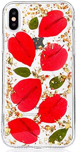 iPhone 10 Case, iPhone X Natural Dried Flowers Case, PLECUPE Bling Glitter Ultra Slim Real Pressed Floral Clear Crystal Soft TPU Silicone Gel Back Cover Shell for iPhone X, Flower#3