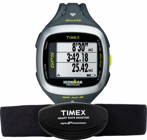 Timex Unisex T5K743 Ironman Run Trainer 2.0 GPS Digital HRM Gray/Green Watch & Flex Tech Chest Strap