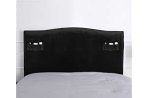 WOMACO Headboard Cover with Remote Pockets, Stretch Velvet Head Board Slipcover, Queen/Twin/King/Changeable Bed Head Cover for Upholstered Headboard (Black, Headboard Length (55"-67"))