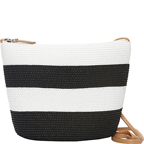 Magid Handbags. Magid Wide Stripe Paper Straw Crossbody (Black).