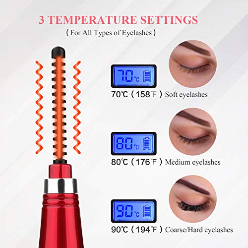 Electric Eyelash Curler,MAQUITA Ceramic Heated Eyelash Curler USB Rechargeable and LED Display 3 Temperature Gears for Quick Natural Curling Long Lasting Eyelashes Curl Tool