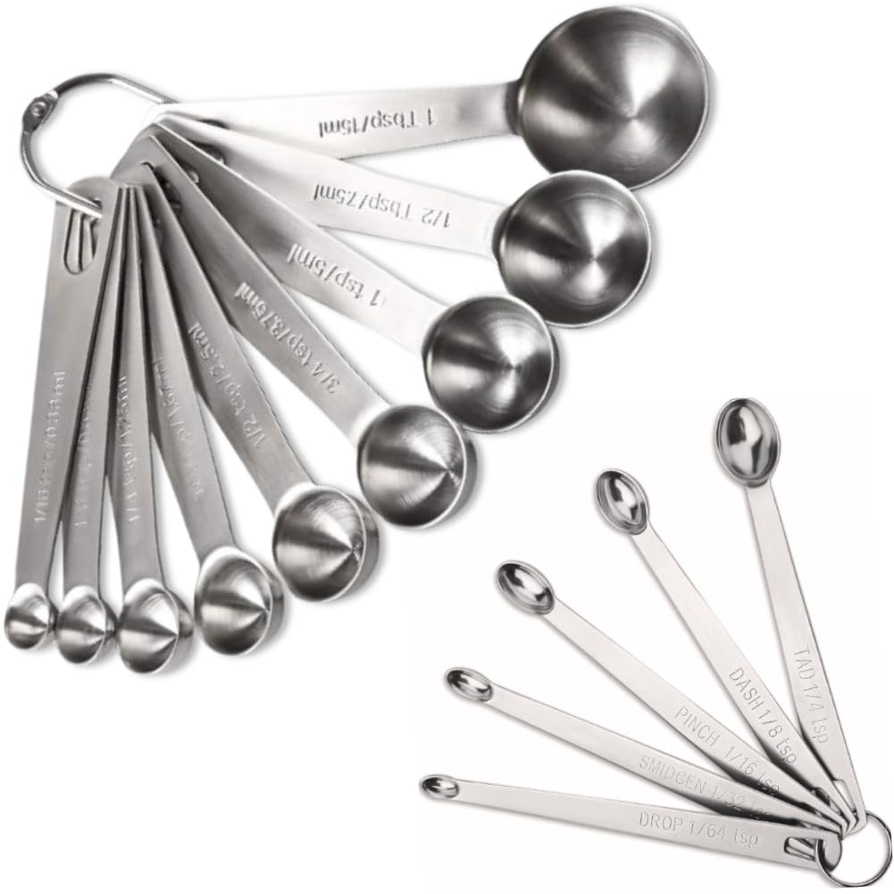 CLVEDU 14-Piece Measuring Set - Stainless Steel Spoons 1 tbsp, 1/2 tbsp, and 1-1/64tsp for Cooking Baking Spice Jars and Liquid Ingredients