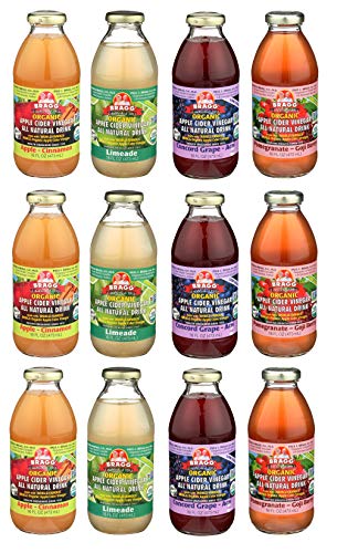Bragg Apple Cider Beverage Variety 12-Pack, 16oz (4 of each flavor: Apple Cinnamon, Limeade, Concord Grape-Acai, and Pomegranate-Goji Berry)