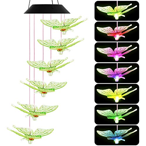 VICOODA Solar Wind Chimes, Color-Changing Butterfly Wind Chimes Outdoor Decorative Mobiles Waterproof Hanging Light Mom Gift for Home, Party, Festival Decor, Night Garden, Yard Decoration (Butterfly)