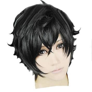 Protagonist Porter Wigs Anime Game Black Curly Short Hair Cosplay