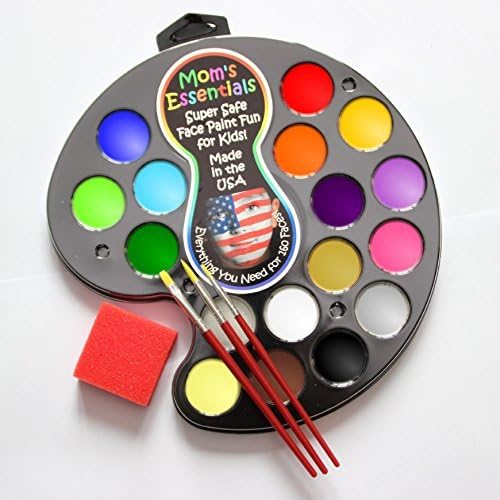 Face Paint Kit for Kids. 16 colors include gold, silver, 3 brushes, 2 sponges. Easy On &amp; Off with Water. Professional Face Painting Palette. All you need for 160 faces or tattoos. Super Safe 100% USA