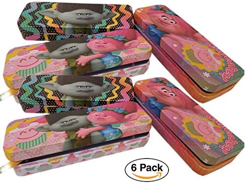 6 pack- Dreamworks Trolls Poppy Tin Pencil Case set of 3 different designs /for Party goodie bags / Birthday Party Favors