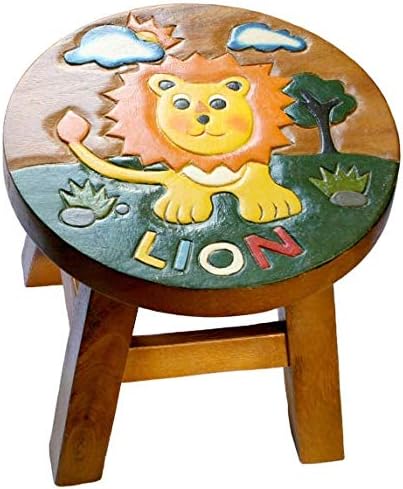 Hand Carved Wooden Stool Lion Design, Footstool