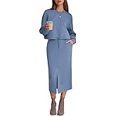 EXLURA Womens 2 Piece Skirts Set Long Sleeve Drawstring Top Midi Skirt Dress Lounge Sets Airport Travel Cruise Outfits 2026