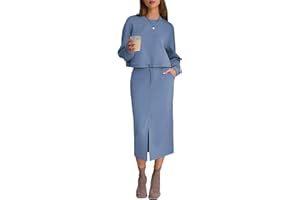 EXLURA Womens 2 Piece Skirts Set Fall Airport Drawstring Sweatshirts Midi Skirt Dress Lounge Sets Travel Outfits Winter 2025