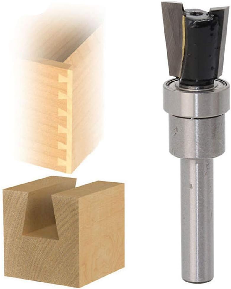 1/4” Shank Carbide Dovetail Joint Bearing Router Bit, 1/2" Diameter Top Flush Trim Pattern Template Router Bit, Mounted Bearing Guide Woodworking Milling Cutter Tool (1/4"x1/2")